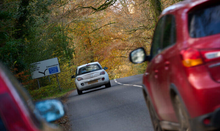 cars on country road