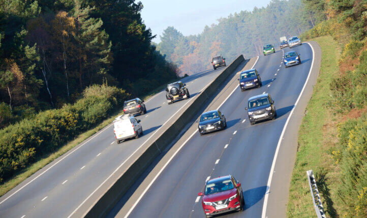 overhead of cars on dual carriageway