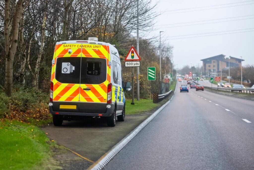 Mobile Radar Speed Safety Camera Unit Parked At The Side of Road