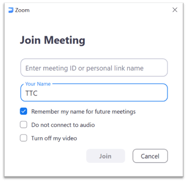 Zoom App - Join Meeting Name and ID