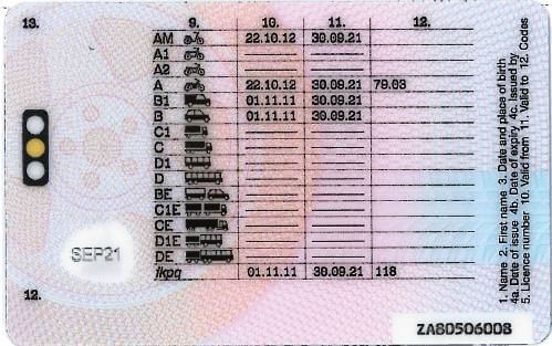 Driving licence codes