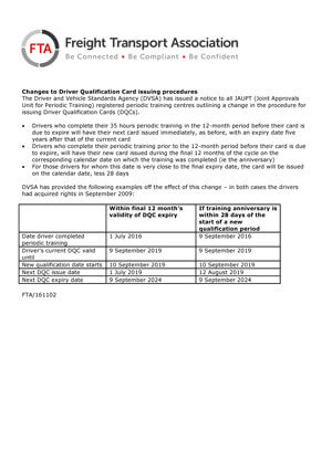 FTA Changes to Driver Qualification Card Issuing Procedures