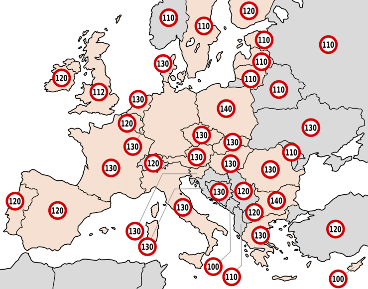 Europe map showing speed limits in event of no deal Brexit