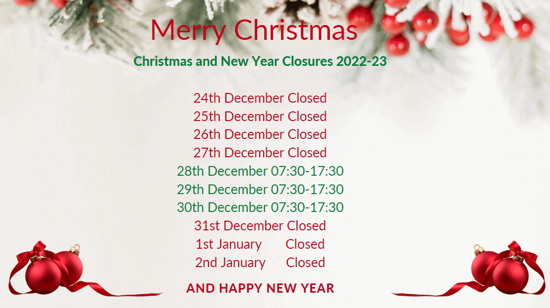 Christmas and New Year Closures 2022-23