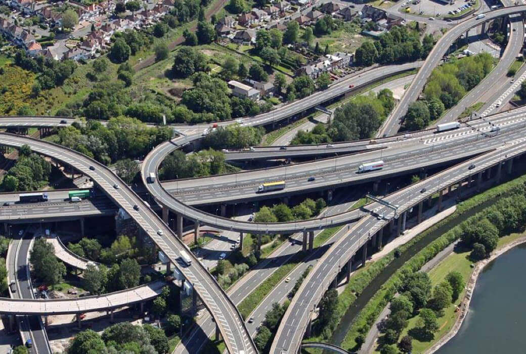 Overhead view of a busy motorway