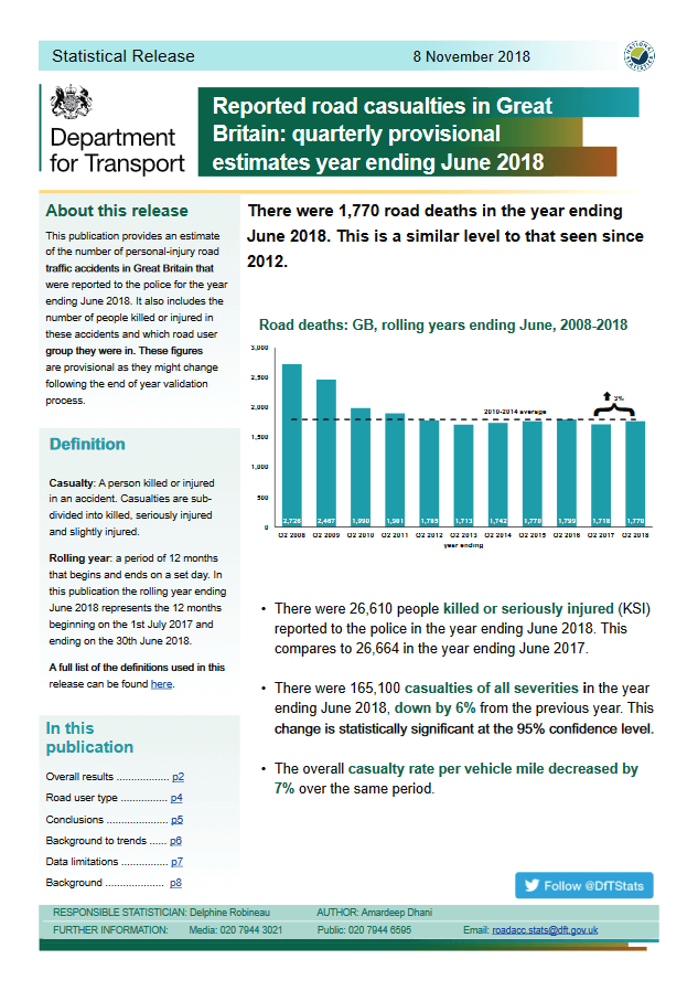 Dept of Transport Statistical release - Nov 2018