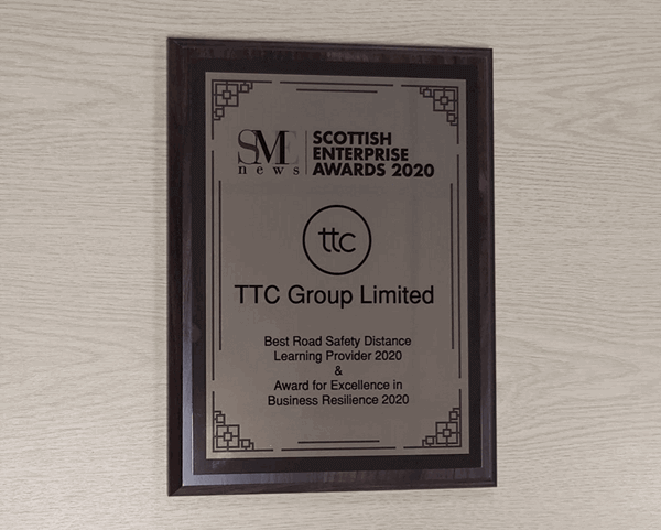 TTC Group Scottish Enterprise Awards 2020 certificate