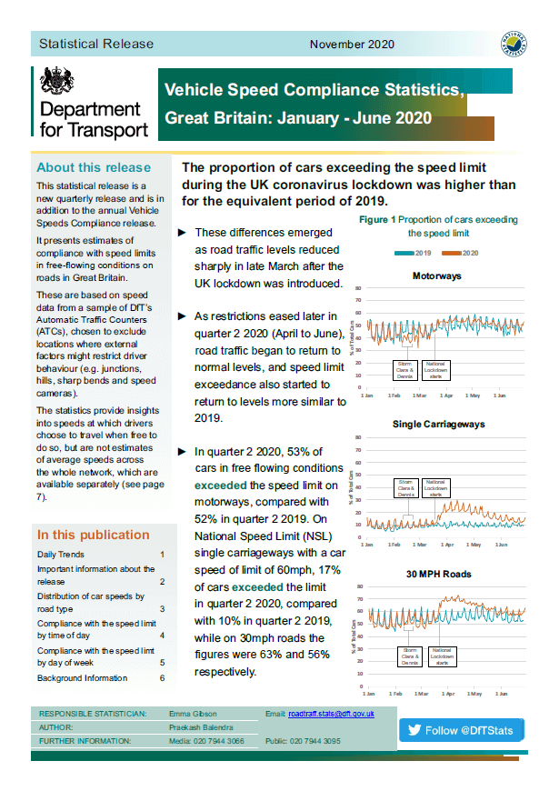 Dept for Transport Statistical Release Nov 2020