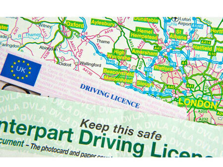 Driving licence with map